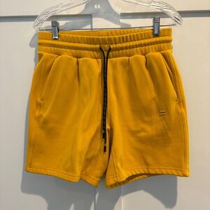 Fabletics Men's Athletic Shorts Small Yellow Gold Drawstring Pockets Gym Workout
